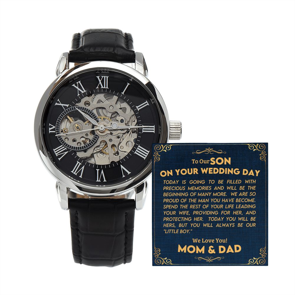 To Our Son On His Wedding Day - Men's Openwork Watch