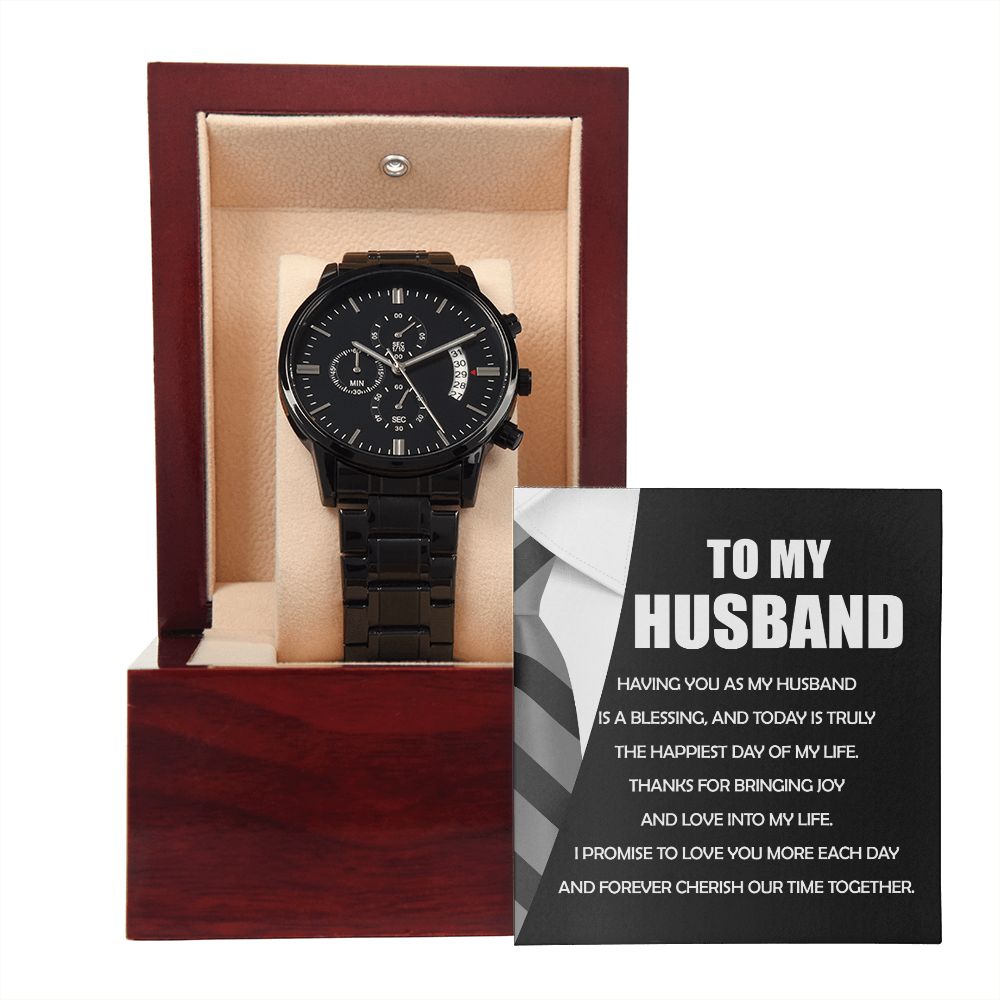 My Husband-Blessing - Black Chronograph Watch