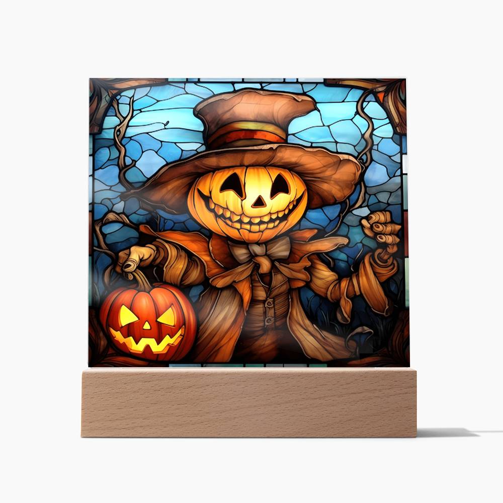 Halloween - Pumpkin Ghost Stained Glass - Acrylic Plaque