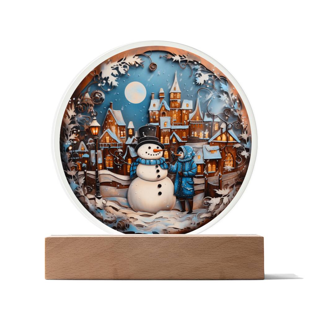 Snowman in Town - Acrylic Circle