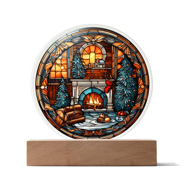 Christmas Fireplace - Circle Acrylic Plaque