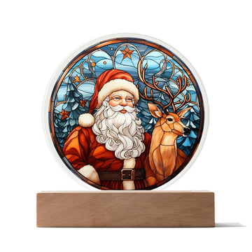 Santa & Reindeer - Circle Acrylic Plaque
