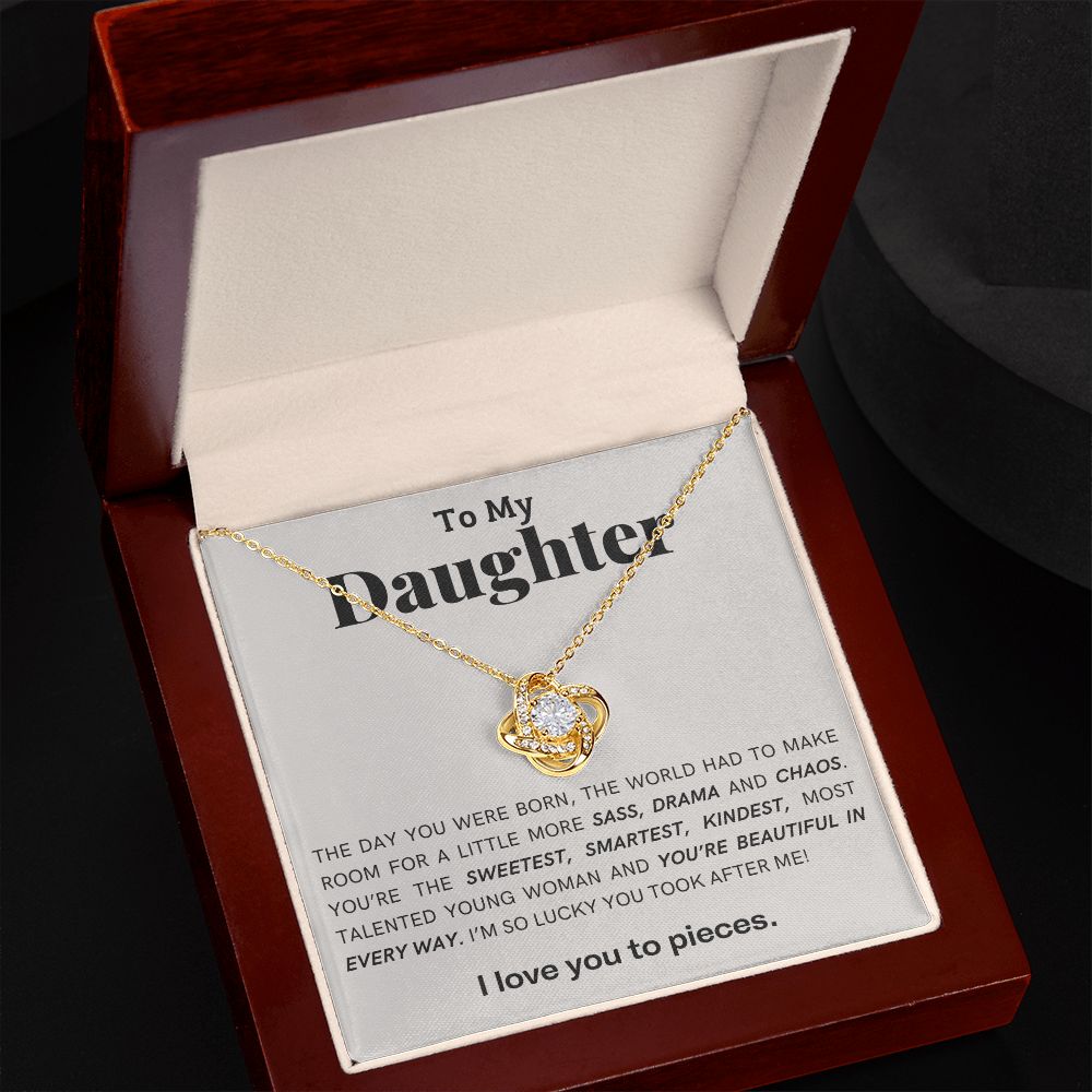 To My Daughter - I Love You to Pieces - Love Knot Necklace