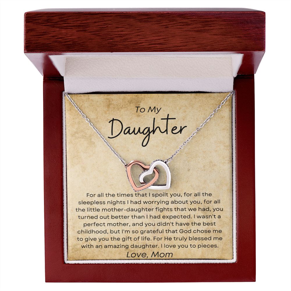 To My Daughter - Interlocking Hearts Necklace Gift