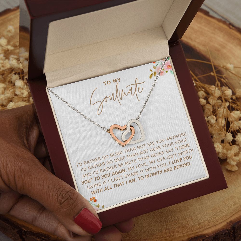 To My Soulmate - I Love You with All That I Am - Interlocking Hearts Necklace