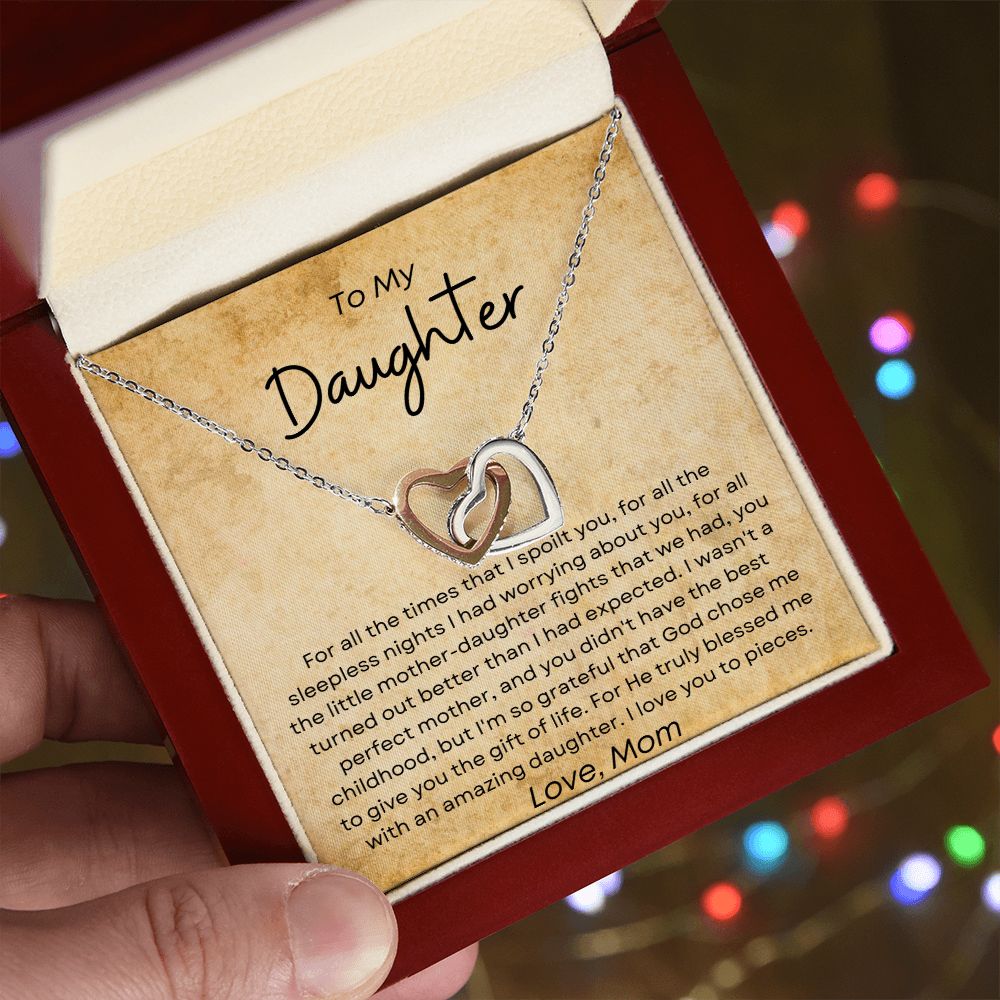 To My Daughter - Interlocking Hearts Necklace Gift